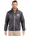 Pittsburgh Steelers Cutter & Buck Rainier PrimaLoft® Mens Eco Insulated Full Zip Printed Puffer Jacket Black Front Thumbnail Image