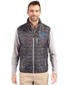 View image 1: Detroit Lions Cutter & Buck Rainier Recycled Insulated Printed Puffer Mens Full Zip Vest Black Front