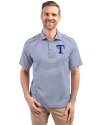 View image 7: Texas Rangers Cutter & Buck Virtue Recycled Stripe Featherlight Pique Mens Big & Tall Polo Tour Blue Front