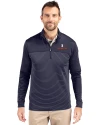 View image 1: Illinois Fighting Illini Cutter & Buck Traverse Recycled Smooth Stretch Mens Big & Tall Stripe Quarter Zip Pullover Liberty Navy Front