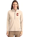 Cleveland Guardians - Cutter & Buck Adapt Eco Knit Stretch Recycled Womens Half Zip Pullover Wheat Front Thumbnail Image