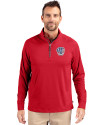 Milwaukee Brewers Stars & Stripes Cutter & Buck Adapt Eco Knit Stretch Recycled Mens Big and Tall Quarter Zip Pullover Red Front Thumbnail Image
