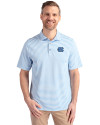 North Carolina Tar Heels Cutter & Buck Virtue Eco Pique Stripe Recycled Mens Big and Tall Polo Atlas Light Blue Front Thumbnail Image