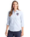 Milwaukee Brewers Stars & Stripes Cutter & Buck Stretch Oxford Stripe Womens Long Sleeve Dress Shirt Light Blue Front Thumbnail Image