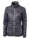 View image 3: FSU Bobby Bowden Cutter & Buck Rainier Recycled Insulated Printed Puffer Womens Full Zip Jacket Black Mannequin