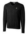 New Orleans Saints Cutter & Buck Lakemont Tri-Blend Mens Big and Tall V-Neck Pullover Sweater Black Mannequin Thumbnail Image