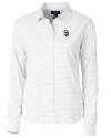 San Diego Padres Cutter & Buck Versatech Tattersall Stretch Womens Long Sleeve Dress Shirt Charcoal Mannequin Thumbnail Image