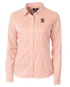 Detroit Tigers Cutter & Buck Versatech Pinstripe Stretch Womens Long Sleeve Dress Shirt College Orange Mannequin Thumbnail Image