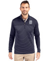 Detroit Tigers Cutter & Buck Traverse Stretch Eco Stripe Quarter Zip Mens Big and Tall Pullover Liberty Navy Front Thumbnail Image