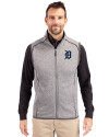 Detroit Tigers Cutter & Buck Mainsail Sweater-Knit Mens Big and Tall Full Zip Vest Polished Heather Front Thumbnail Image