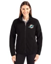 Miami Dolphins Cutter & Buck Cascade Eco Fleece Womens Full Zip Jacket Black Front Thumbnail Image
