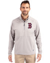 Boston Red Sox Cutter & Buck Adapt Eco Knit Hybrid Recycled Mens Quarter Zip Polished Medium Gray Front Thumbnail Image