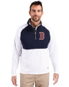 Boston Red Sox Cutter & Buck Adapt Eco Knit Hybrid Recycled Mens Quarter Zip White/Navy Blue Front Thumbnail Image