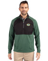 Green Bay Packers Cutter & Buck Adapt Recycled Soft Knit Stretch Mens Hybrid Quarter Zip Pullover  Hunter/Black Front Thumbnail Image