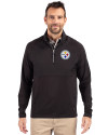 Pittsburgh Steelers Cutter & Buck Adapt Eco Knit Hybrid Recycled Mens Quarter Zip Black Front Thumbnail Image