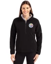 Pittsburgh Steelers Cutter & Buck Cascade Eco Fleece Womens Pullover Jacket Black Front Thumbnail Image
