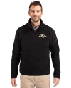 Baltimore Ravens Cutter & Buck Cascade Epic Comfort Recycled Sherpa Fleece Mens Quarter Zip Jacket Black Front Thumbnail Image