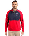 Texas Rangers Cutter & Buck Adapt Eco Knit Hybrid Recycled Mens Quarter Zip Red/Navy Blue Front Thumbnail Image