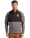 New York Mets Cutter & Buck Adapt Eco Knit Hybrid Recycled Mens Quarter Zip Black Heather/Black Front Thumbnail Image