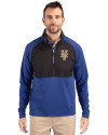New York Mets Cutter & Buck Adapt Eco Knit Hybrid Recycled Mens Quarter Zip Tour Blue/Black Front Thumbnail Image