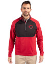 Cincinnati Reds Cutter & Buck Adapt Eco Knit Hybrid Recycled Mens Quarter Zip Cardinal Red/Black Front Thumbnail Image