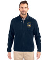 Milwaukee Brewers Cutter & Buck Cascade Eco Sherpa Mens Big & Tall Fleece Jacket Navy Blue Front Thumbnail Image