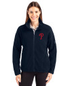 Philadelphia Phillies Cutter & Buck Cascade Eco Fleece Womens Full Zip Jacket Navy Blue Front Thumbnail Image
