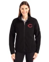 Cincinnati Reds Cutter & Buck Cascade Eco Fleece Womens Full Zip Jacket Black Front Thumbnail Image