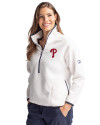 View image 7: Philadelphia Phillies Cutter & Buck Cascade Epic Comfort Recycled Sherpa Fleece Womens Pullover Jacket Shell/Navy Blue Front