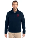Philadelphia Phillies Cutter & Buck Cascade Eco Sherpa Fleece Mens Big & Tall Quarter Zip Jacket Navy Blue Front Thumbnail Image