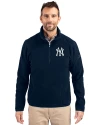 New York Yankees Cutter & Buck Cascade Eco Fleece Mens Quarter Zip Jacket Navy Blue Front Thumbnail Image