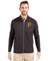 Pittsburgh Pirates Cutter & Buck Adapt Eco Knit Hybrid Recycled Mens Big & Tall Full Zip Jacket Black Front Thumbnail Image