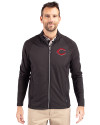 Cincinnati Reds Cutter & Buck Adapt Eco Knit Hybrid Recycled Mens Big & Tall Full Zip Jacket Black Front Thumbnail Image