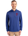 Philadelphia Phillies Cutter & Buck Virtue Eco Pique Recycled Quarter Zip Mens Big & Tall Pullover Tour Blue Front Thumbnail Image