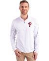 Philadelphia Phillies Cutter & Buck Virtue Eco Pique Recycled Quarter Zip Mens Big & Tall Pullover White Front Thumbnail Image