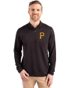 Pittsburgh Pirates Cutter & Buck Virtue Eco Pique Recycled Quarter Zip Mens Big & Tall Pullover Black Front Thumbnail Image