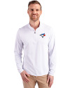 Toronto Blue Jays Cutter & Buck Virtue Eco Pique Recycled Quarter Zip Mens Big & Tall Pullover White Front Thumbnail Image