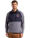 Chicago Cubs Cutter & Buck Adapt Eco Knit Hybrid Recycled Mens Quarter Zip Navy Blue Heather/Navy Blue Front Thumbnail Image