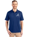 Atlanta Braves Cutter & Buck Forge Stretch Mens Big and Tall Polo Tour Blue Front Thumbnail Image