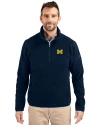 Michigan Wolverines Cutter & Buck Cascade Eco Fleece Mens Quarter Zip Jacket Navy Blue Front Thumbnail Image