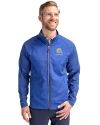 Albany State University Golden Rams Cutter & Buck Adapt Eco Knit Hybrid Recycled Mens Big & Tall Full Zip Jacket Tour Blue Front Thumbnail Image