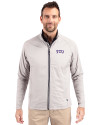 TCU Horned Frogs Cutter & Buck Adapt Eco Knit Hybrid Recycled Mens Big & Tall Full Zip Jacket Polished Medium Gray Front Thumbnail Image
