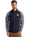 Marquette Golden Eagles Cutter & Buck Adapt Eco Knit Hybrid Recycled Mens Big & Tall Full Zip Jacket Navy Blue Heather/Navy Blue Front Thumbnail Image