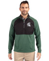 Michigan State Spartans Cutter & Buck Adapt Eco Knit Hybrid Recycled Mens Quarter Zip Hunter/Black Front Thumbnail Image