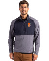 Syracuse Orange Cutter & Buck Adapt Eco Knit Hybrid Recycled Mens Quarter Zip Navy Blue Heather/Navy Blue Front Thumbnail Image