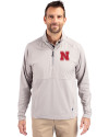 Nebraska Cornhuskers Cutter & Buck Adapt Eco Knit Hybrid Recycled Mens Quarter Zip Polished Medium Gray Front Thumbnail Image