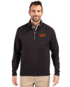 View image 1: Oklahoma State Cowboys Cutter & Buck Adapt Recycled Soft Knit Stretch Mens Hybrid Quarter Zip Pullover  Black Front