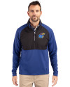 Kansas Jayhawks Cutter & Buck Adapt Eco Knit Hybrid Recycled Mens Quarter Zip Tour Blue/Black Front Thumbnail Image