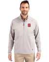 NC State Wolfpack Cutter & Buck Adapt Eco Knit Hybrid Recycled Mens Quarter Zip Polished Medium Gray Front Thumbnail Image