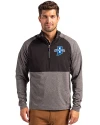 View image 4: Indiana State Sycamores Cutter & Buck Adapt Recycled Soft Knit Stretch Mens Hybrid Quarter Zip Pullover  Black Heather/Black Front